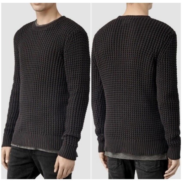 All Saints Other - Allsaints Mens Rok Crewneck Size Small Chunky Knit Black/Gray Long Sleeve